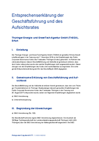 2020 - Entsprechenserklärung der Geschäftsführung und des Aufsichtsrates der Thüringer Energie- und GreenTech-Agentur (ThEGA) gemäß des Public Corporate Governance Kodex des Freistaates Thüringen.