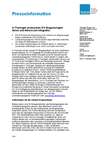 Presseinformation: In Thüringen produzieren 274 Biogasanlagen Strom und Wärme