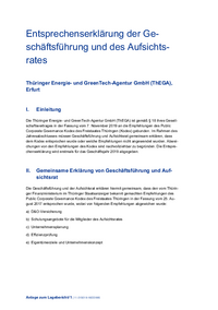 2019 - Entsprechenserklärung der Geschäftsführung und des Aufsichtsrates der Thüringer Energie- und GreenTech-Agentur (ThEGA) gemäß des Public Corporate Governance Kodex des Freistaates Thüringen.